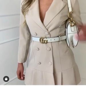 NWT shoulder padded tan dress with buttons